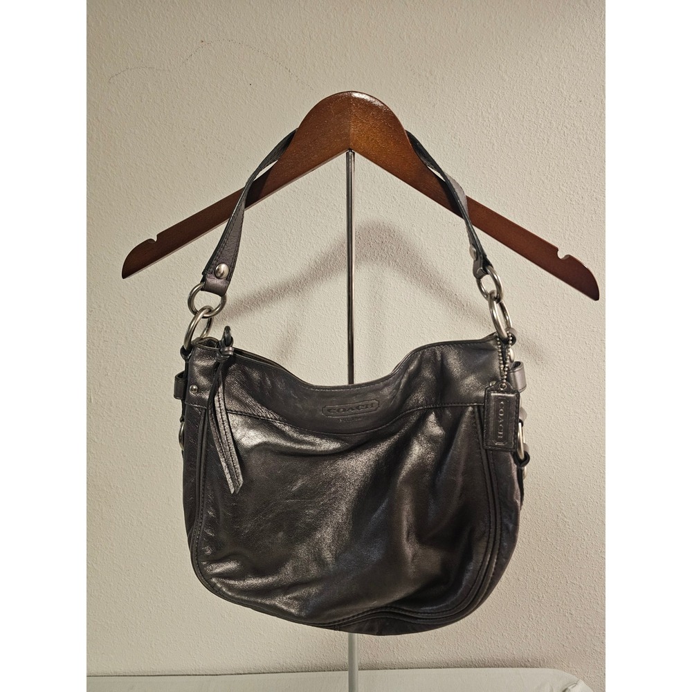 Coach Medium Metallic Pewter Leather Hobo Bag F14707